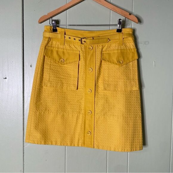 Marc by Marc Jacobs‎ Yellow A Line Belted Button Down Cargo Pocket Skirt Size 8 - Picture 1 of 7